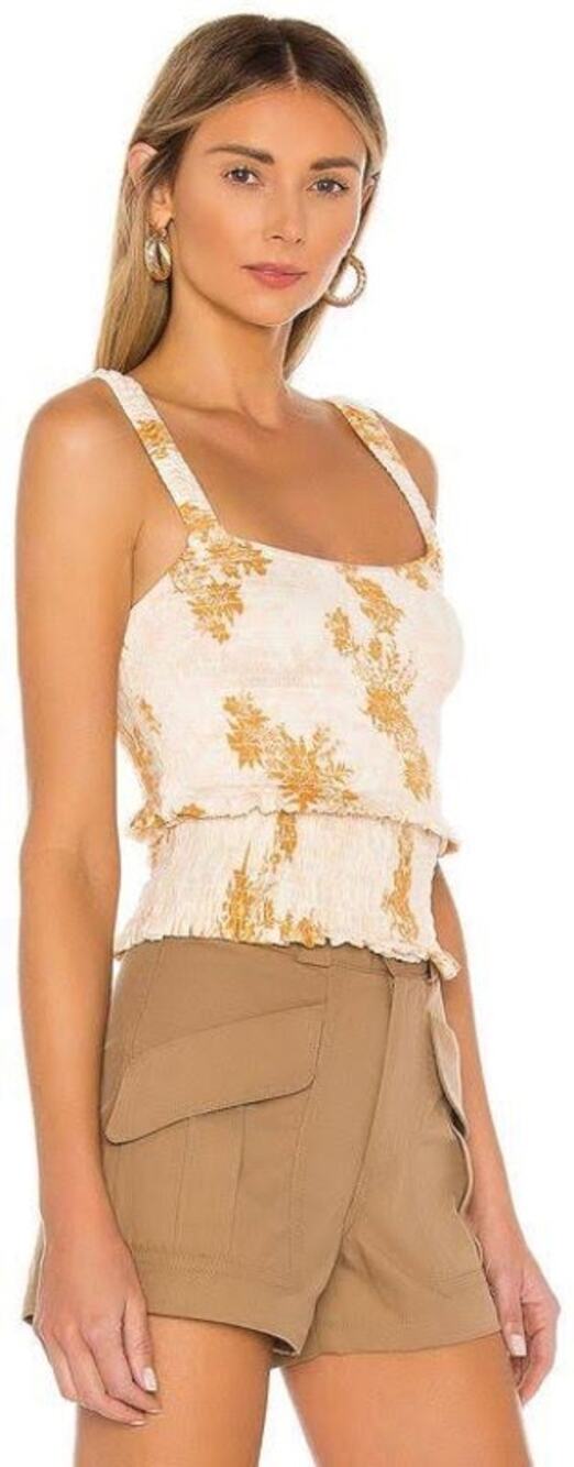 Free People Hannah Printed Smocked Crop Top Size M